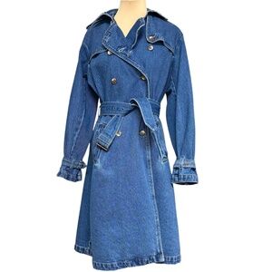 coat BRANDON THOMAS blue cotton denim trench M classic design pockets bohemian